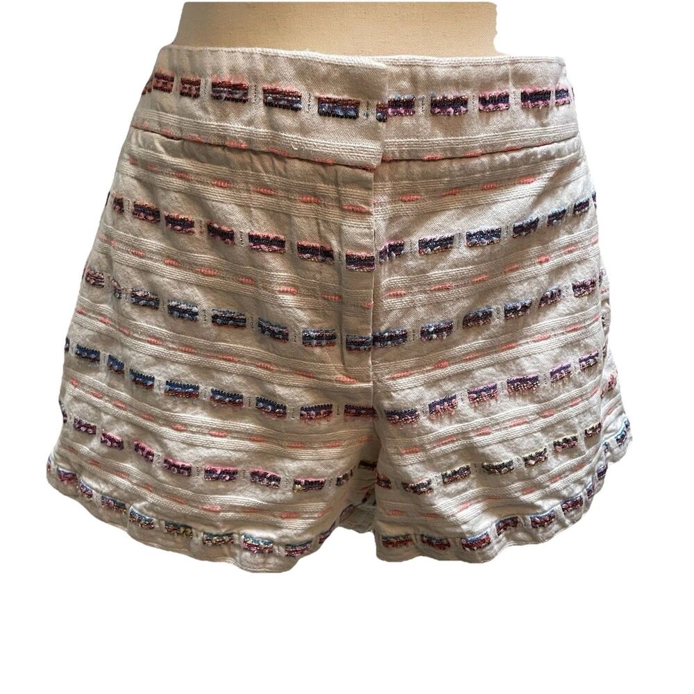 Loft The Riviera Shorts Size 12 Cream Rainbow Striped Embroidered Boho Coastal